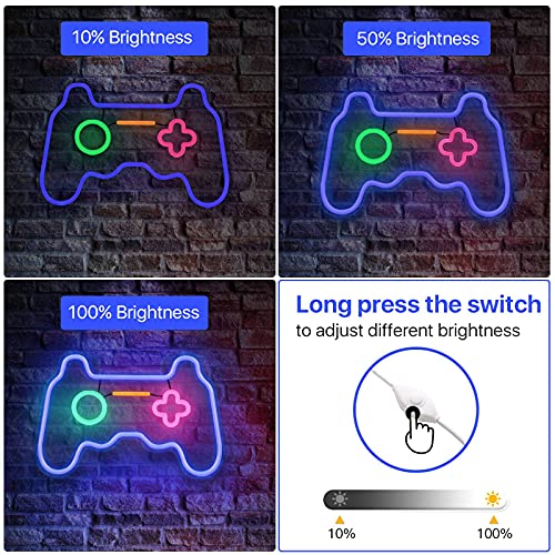 SOLIDEE Led Dimmable Neon Signs Wall Decorations For Living Room|Bedroom Gamepad Controller Shape Neon Sign Lights Game Room Decor Accessories Cool Teen Boys|Girls|Kids Gamer Gifts