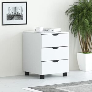 vicllax 3 drawer dresser mobile cabinet under desk storage with casters for home office, white finish