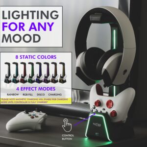 Tilted Nation 3 in 1 Gaming Headset and Controller Stand for PS5 and Xbox Series X Charging Station - Game Controller Holder and Headphone Stand for Desk with Playstation and Xbox Magnetic Charger