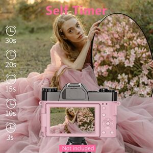 VJIANGER 4K Vlogging Camera for YouTube 48MP Digital Camera for Photography and Video with Flip Screen, Manualfocus, 16X Digital Zoom, 52mm Wide Angle & MacroLens, 32GB TF Card, 2 Batteries(Pink)