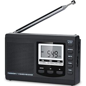 hanrongda am fm shortwave radio portable with excellent reception and backlit, battery operated radios with alarm clock and sleep timer, small digital tuner for camping, fishing, traveling hrd-310