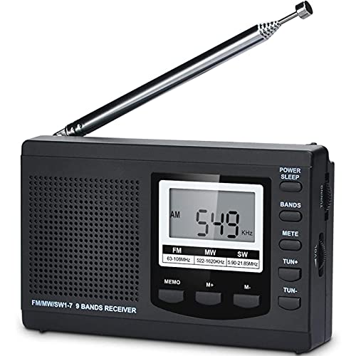 HanRongDa AM FM Shortwave Radio Portable with Excellent Reception and Backlit, Battery Operated Radios with Alarm Clock and Sleep Timer, Small Digital Tuner for Camping, Fishing, Traveling HRD-310