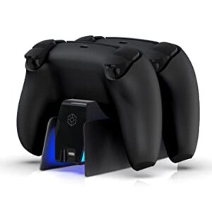 Black Charging Station with Blue Light Bar for PS5 Midnight Black Controllers, Playstation 5 Black Controller Charger