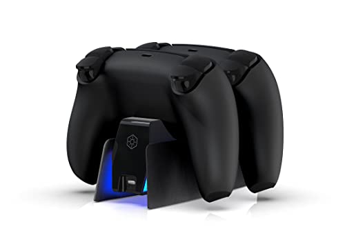 Black Charging Station with Blue Light Bar for PS5 Midnight Black Controllers, Playstation 5 Black Controller Charger