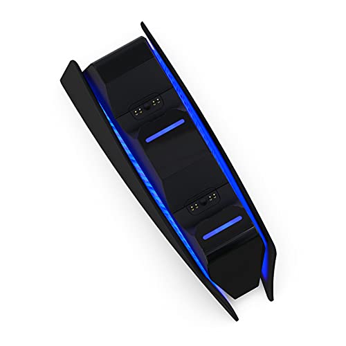 Black Charging Station with Blue Light Bar for PS5 Midnight Black Controllers, Playstation 5 Black Controller Charger