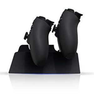 Black Charging Station with Blue Light Bar for PS5 Midnight Black Controllers, Playstation 5 Black Controller Charger
