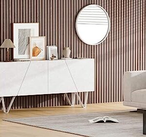 Mobili Fiver, Emma 4-Door Sideboard with White Legs, Concrete White, Made in Italy