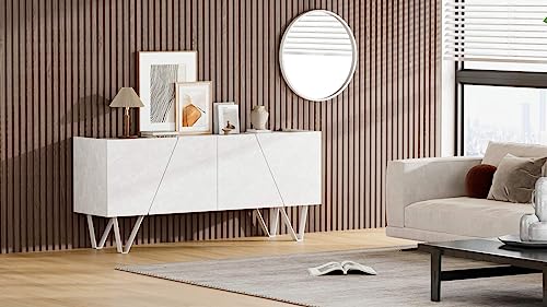 Mobili Fiver, Emma 4-Door Sideboard with White Legs, Concrete White, Made in Italy