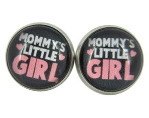 stainless steel mommy's little girl print glass stud earrings 12mm