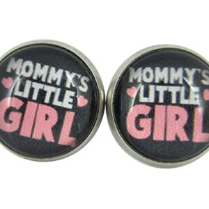 Stainless Steel Mommy's Little Girl Print Glass Stud Earrings 12mm