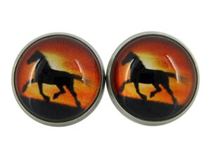 stainless steel sunset horse print glass stud earrings 12mm
