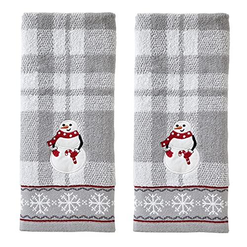 SKL Home by Saturday Knight Ltd. Whistler Snowman Hand Towel (2-Pack),Cotton, Gray