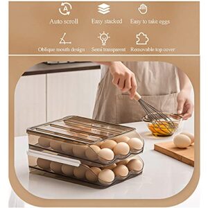 Egg container for refrigerator Automatic Rolling, Egg holder Storage box Drawer, Egg Tray Fridge Organizer For Household, Smart Stackable Devil Egg Container with Lid (Three Layers)