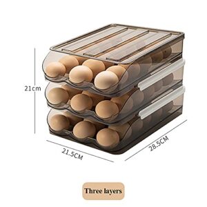 Egg container for refrigerator Automatic Rolling, Egg holder Storage box Drawer, Egg Tray Fridge Organizer For Household, Smart Stackable Devil Egg Container with Lid (Three Layers)