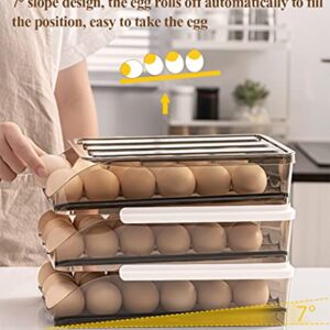 Egg container for refrigerator Automatic Rolling, Egg holder Storage box Drawer, Egg Tray Fridge Organizer For Household, Smart Stackable Devil Egg Container with Lid (Three Layers)