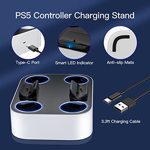 NEWDERY PS5 Controller Charging Station, Dual PS5 Charger Station Fast Charging Dock for Playstation 5 Controllers
