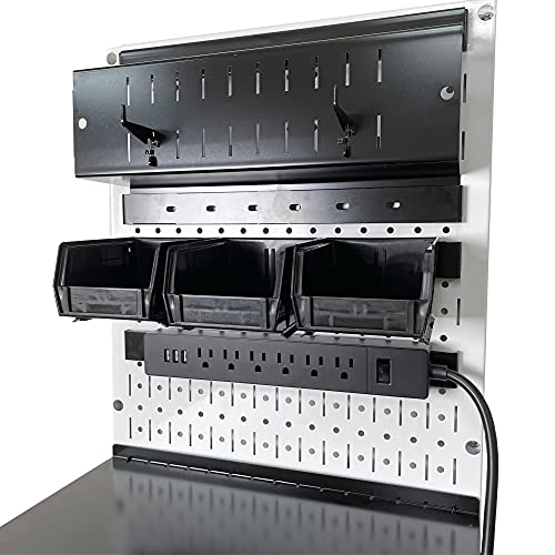 Wall Control Power Tool Storage Organizer Kit Cordless Drill Holder Charging Station Rack 16” x 32” Metal Pegboard Organization System (White Pegboard)
