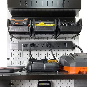 Wall Control Power Tool Storage Organizer Kit Cordless Drill Holder Charging Station Rack 16” x 32” Metal Pegboard Organization System (White Pegboard)