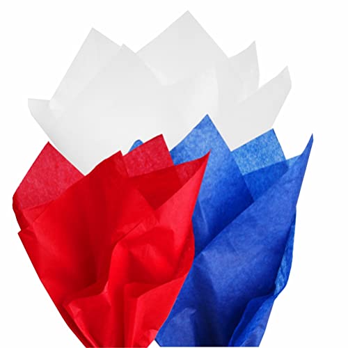 PMLAND Premium Quality Gift Wrapping Paper - Patriotic Red Blue White Assorted - 20 Inches x 26 Inches 60 Sheets