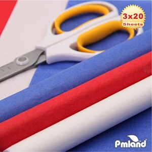 PMLAND Premium Quality Gift Wrapping Paper - Patriotic Red Blue White Assorted - 20 Inches x 26 Inches 60 Sheets