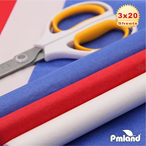 PMLAND Premium Quality Gift Wrapping Paper - Patriotic Red Blue White Assorted - 20 Inches x 26 Inches 60 Sheets