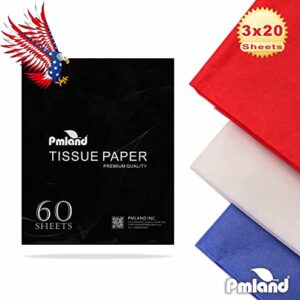 PMLAND Premium Quality Gift Wrapping Paper - Patriotic Red Blue White Assorted - 20 Inches x 26 Inches 60 Sheets