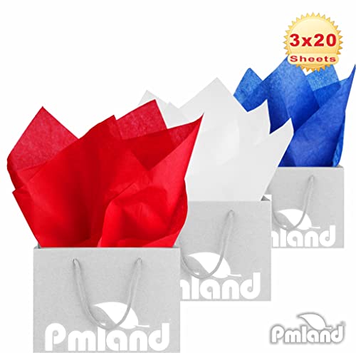 PMLAND Premium Quality Gift Wrapping Paper - Patriotic Red Blue White Assorted - 20 Inches x 26 Inches 60 Sheets