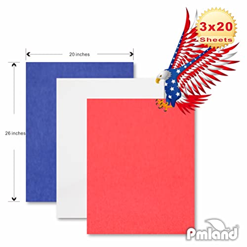 PMLAND Premium Quality Gift Wrapping Paper - Patriotic Red Blue White Assorted - 20 Inches x 26 Inches 60 Sheets