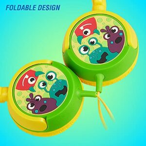 Volkano Wired Kids Headphones with Hearing Protection, Padded Lightweight Kiddy Headset, 85 dB Safe for Children, Girls/Boys, E-Learning, Travel, PC, Cellphones [Yellow/Green] Monster Kiddies Series