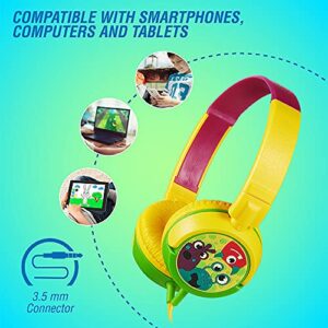 Volkano Wired Kids Headphones with Hearing Protection, Padded Lightweight Kiddy Headset, 85 dB Safe for Children, Girls/Boys, E-Learning, Travel, PC, Cellphones [Yellow/Green] Monster Kiddies Series