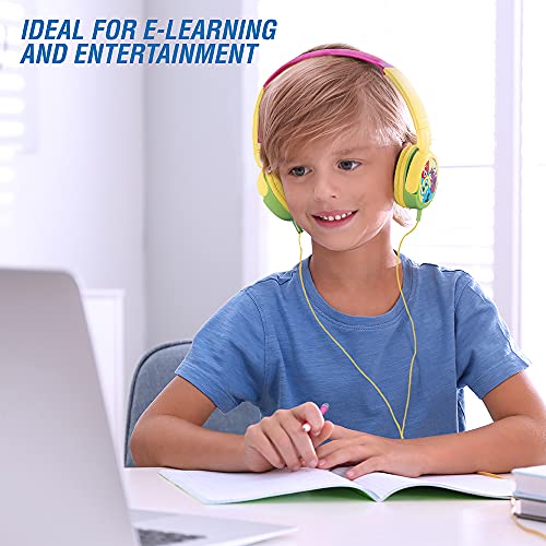 Volkano Wired Kids Headphones with Hearing Protection, Padded Lightweight Kiddy Headset, 85 dB Safe for Children, Girls/Boys, E-Learning, Travel, PC, Cellphones [Yellow/Green] Monster Kiddies Series