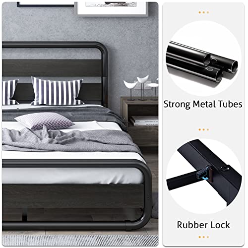 SHA CERLIN King Size Platform Bed Frame with Wooden Headboard and Footboard, Heavy Duty Metal Bed Frame with 10" Under-Bed Storage, Noise-Free, No Box Spring Needed, Black