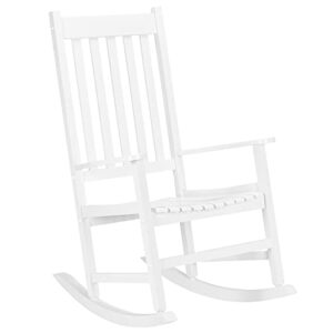 vingli wood rocking chairs relaxing rocker real wood high back seat for deck, garden, backyard, porch, indoor or outdoor use, white