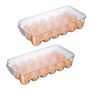 JINAMART Stackable Plastic Egg Holder for Refrigerator, Fridge Fresh Eggs Organizer Tray with Lid & Handles, Deviled Egg Storage Drawer for Countertop, Containers, Stores 18 Egg, Clear (Set of 2)