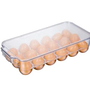 JINAMART Stackable Plastic Egg Holder for Refrigerator, Fridge Fresh Eggs Organizer Tray with Lid & Handles, Deviled Egg Storage Drawer for Countertop, Containers, Stores 18 Egg, Clear (Set of 2)