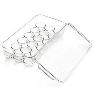 JINAMART Stackable Plastic Egg Holder for Refrigerator, Fridge Fresh Eggs Organizer Tray with Lid & Handles, Deviled Egg Storage Drawer for Countertop, Containers, Stores 18 Egg, Clear (Set of 2)
