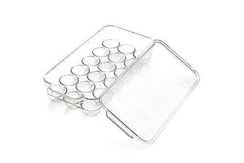 JINAMART Stackable Plastic Egg Holder for Refrigerator, Fridge Fresh Eggs Organizer Tray with Lid & Handles, Deviled Egg Storage Drawer for Countertop, Containers, Stores 18 Egg, Clear (Set of 2)