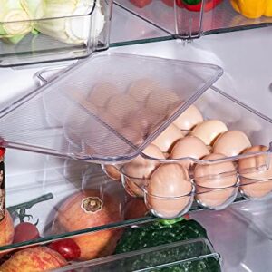 JINAMART Stackable Plastic Egg Holder for Refrigerator, Fridge Fresh Eggs Organizer Tray with Lid & Handles, Deviled Egg Storage Drawer for Countertop, Containers, Stores 18 Egg, Clear (Set of 2)