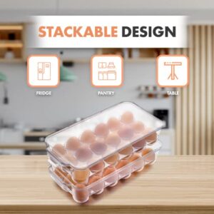 JINAMART Stackable Plastic Egg Holder for Refrigerator, Fridge Fresh Eggs Organizer Tray with Lid & Handles, Deviled Egg Storage Drawer for Countertop, Containers, Stores 18 Egg, Clear (Set of 2)