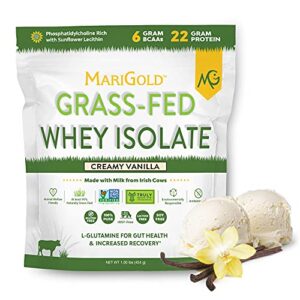 marigold grass-fed whey isolate protein powder - creamy vanilla flavor - 1 lb bag | 100% pure, cold-processed, micro-filtered, undenatured, non-gmo, rbgh free, soy free, gluten free, lactose free