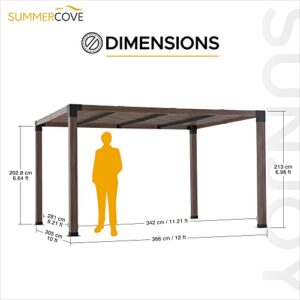 Sunjoy Outdoor Pergola 10 x 12 ft. Steel Frame Pergolas with Nature Wood Grain Finish for Patio, Garden and Backyard Activities by SummerCove