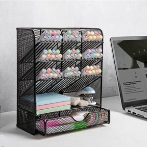 Spacrea Metal Pen Organizer, Pencil Holder for Desk, Desk Organizer with Drawer for School, Home, Art Supplies (Black)