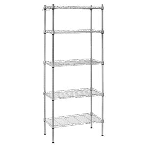 osgp 5 shelf storage rack heavy duty metal organizer storage shelf adjustable wire rack steel organizer with leveling feet, hooks and wire shelf liners, silver(23.6l x 12.6w x 59.1h)