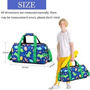 LOIDOU Duffle Bag for Boys Sport Gym Bag Kids Overnight Bag Girls Weekender Bag with Wet Pocket & Shoe Compartment (Dinosaur Navy)