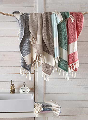 sea me at home 2 Pack Decorative Turkish Hand Towels for Bathroom with Bohemian Design (Set of 2), 100% Turkish Cotton Farmhouse Boho Kitchen Towel Set, 16 x 36 Inches (Light Gray)