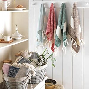 sea me at home 2 Pack Decorative Turkish Hand Towels for Bathroom with Bohemian Design (Set of 2), 100% Turkish Cotton Farmhouse Boho Kitchen Towel Set, 16 x 36 Inches (Light Gray)