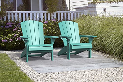 Keter Alpine Adirondack 2 Pack Resin Outdoor Furniture Patio Chairs with Cup Holder-Perfect for Beach, Pool, and Fire Pit Seating, Teal