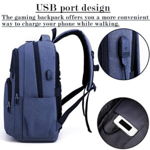 YB-OSANA Gaming Console Backpack Travel Carrying Case with USB Port Multiple Pockets for PS5/Controllers/Gaming Accessories (Blue)