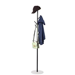flrh coat rack, 66" metal coat shelf with stable marble base, metal tree hat & coat hanger with 7 hooks, floor free standing wall bedroom, easy assembly (black)