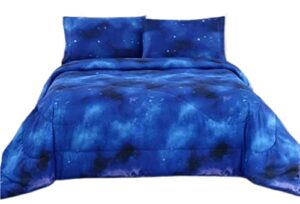 sdiii 3pcs blue galaxy comforter set twin, bed in a bag space comforter twin for girls boys teens and kids, cooling and soft bed set on amazon, twin